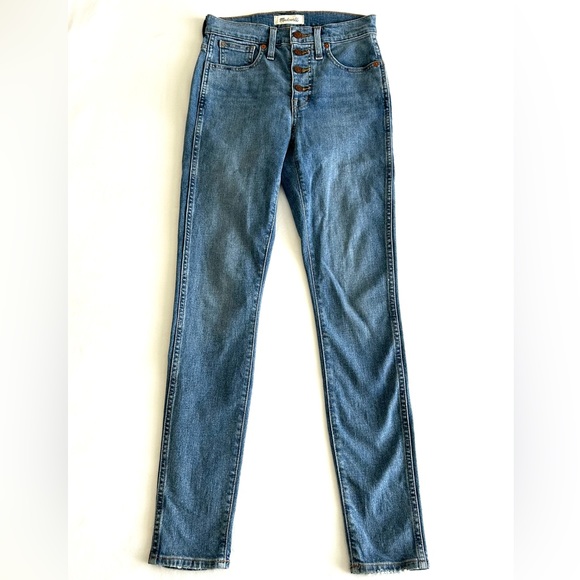 Madewell 10" High-Rise Button Front Blue Denim Skinny Jeans - Picture 2 of 11